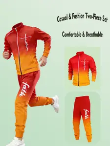 Men's fashionable and casual sportswear featuring a gradient digital print, including a stand-up collar cardigan jacket and pants, making it a two-piece set suitable for daily casual wear and trendy gradient sportswear series, Sporty Style Breathable Acti