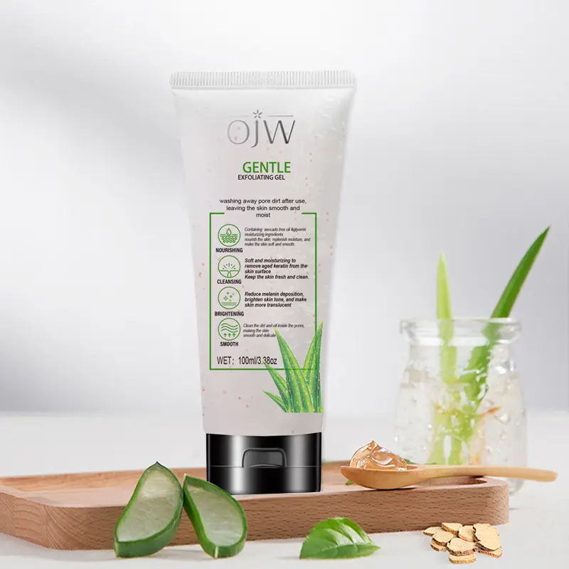 OJW Gentle Exfoliating Scrub with Aloe+Lactic Acid+Shea Butter - Deeply cleanses pores, removes dead skin & brightens face/body. Non-irritating for sensitive/oily skin. 100mL/3.38oz