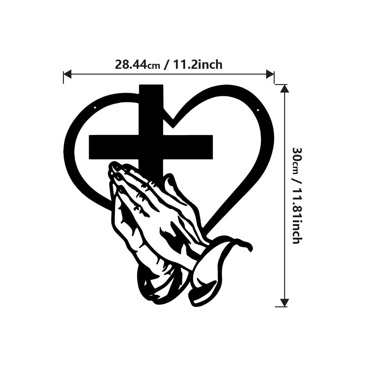 Elegant Christian Metal Wall Decor - Heart & Cross with Praying Hands Design | Indoor/Outdoor Iron Art Sculpture | Religious Home Accent for Living Room, Courtyard, Office & Farmhouse, Gift, Decoration,summerwins Matte