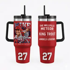 Mike Trout 27 40oz Tumbler With Handle Stainless Steel Tumbler, The King Trout Tumbler, The Angels Baseball Tumbler Gift, Iced Coffee Tumbler, Car Holder Tumbler, Game Day Merch, Sunday Baseball Merch, Baseball Gift