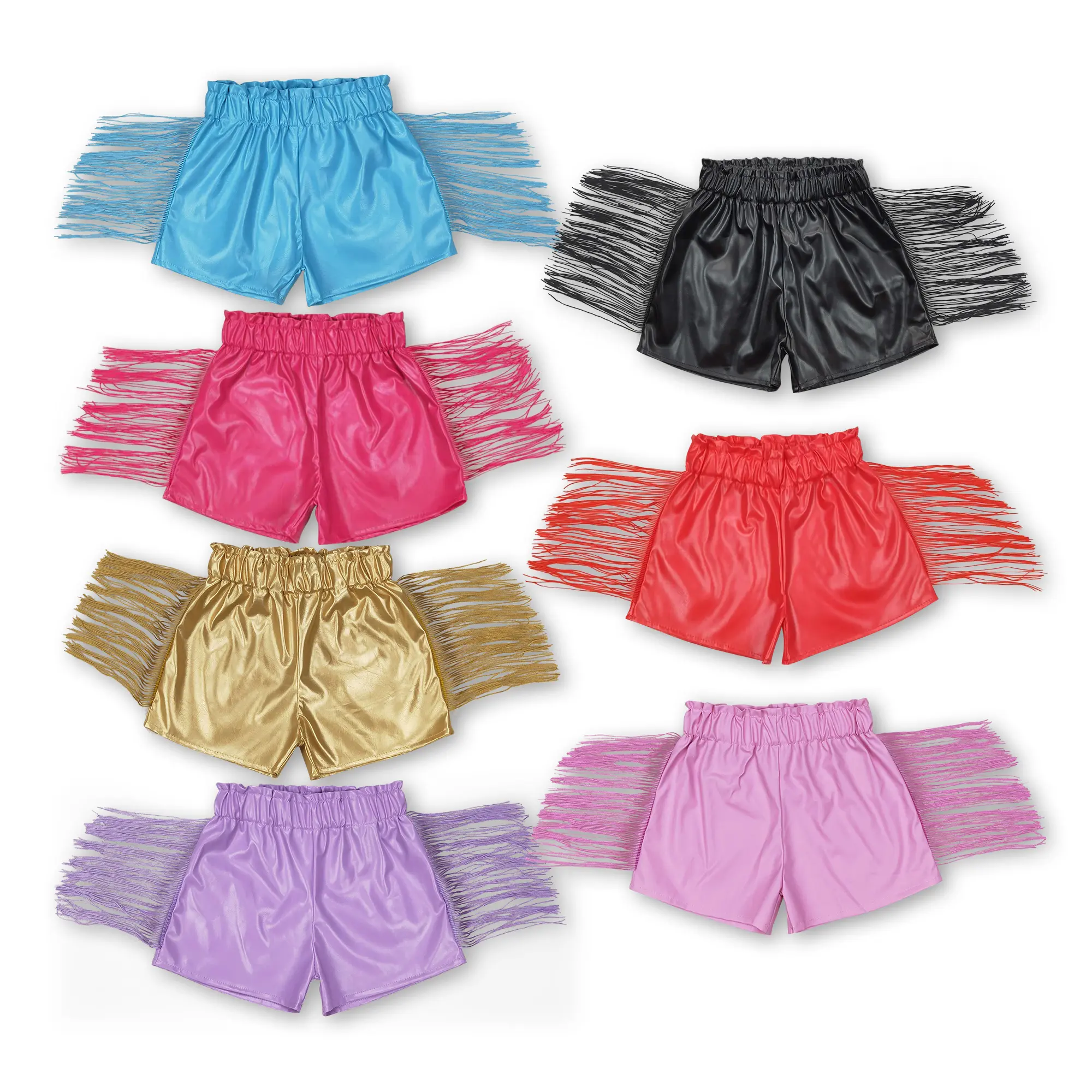 Cocokids Girls' Summer Leather Elastic Waist Shorts - Fringe Boho Bottoms, Trendy Holiday Vacation Clothes