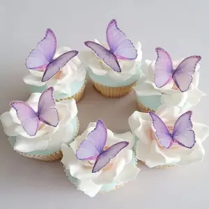 GEORLD Edible Wafer Paper Butterflies Set of 48 Purple Cake Decorations, Cupcake Topper GEORLD