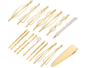Yaomiao 17 Pieces Gold Hair Pins Set Geometric Bobby Pin Barrettes Metal Gold Decorative Styling Jewelry Hair Clamps Accessories for Women Wedding Parties