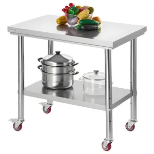 VEVOR Stainless Steel Table, 24 x 35.4 Inches Food Prep Worktable with Wheels, Kitchen Prep Table with Adjustable Undershelf Workstations for Commercial Kitchen, Restaurant, Hotel and Garage, Outdoor