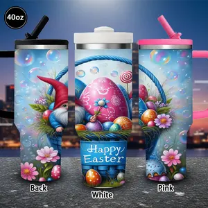 1 pc 40 oz Whimsical Easter Gnome Tumbler with colorful eggs and festive decor, with lid and straw; winter insulated travel mug; gift for women and men; ideal for Valentine’s Day, Easter, and birthdays; suitable for iced or hot coffee