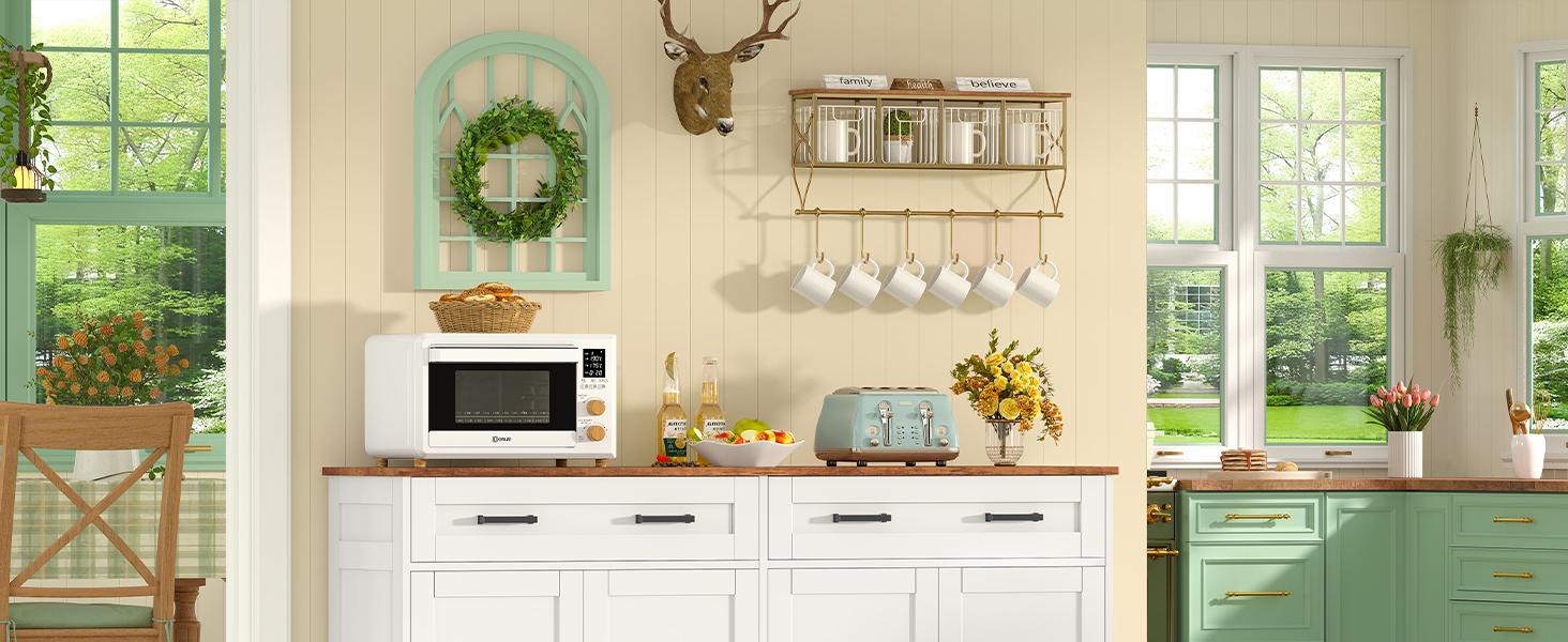 Fabiula Modern Sideboard Buffet Cabinet with Storage 4 Barn Doors Wood Coffee Bar Cabinet for Kitchen Living Room  Farmhouse Cupboard Farmhouse  Furniture