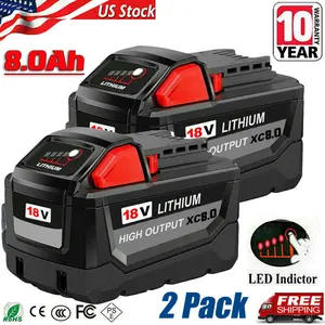 2 PACK 8.0 AH For Milwaukee for M18 Lithium Extended Capacity Battery 48-11-1860