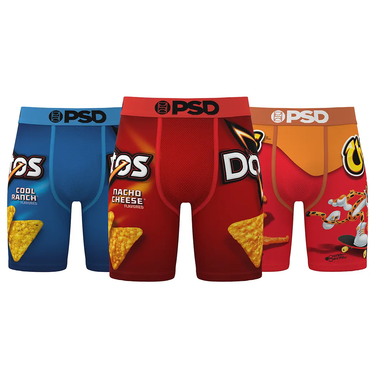 PSD Mens Doritos & Cheetos Snack Pack Boxer Brief 3-Pack Bundle - Standard Length 7 Inch Inseam, Soft, Stretchy, and Breathable Poly Blend Fabric Menswear Printed Boxer Briefs