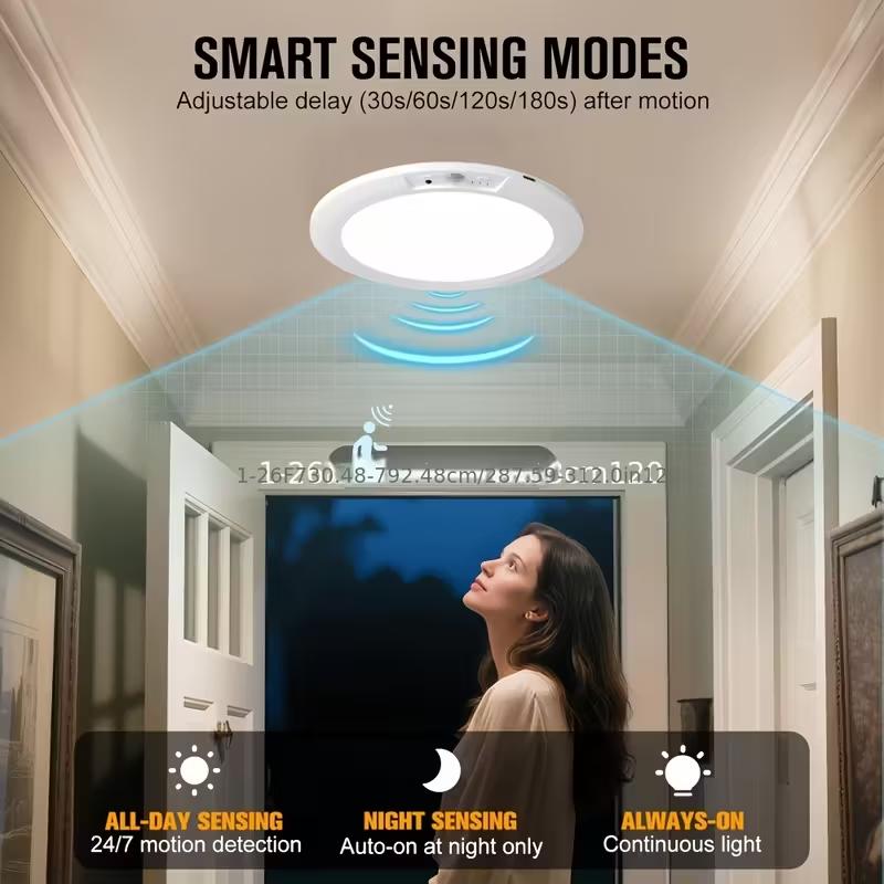 2-Pack Rechargeable Motion Sensor Ceiling Lights with Remote, Magnetic Wireless LED Lights with 3 Color Temperature Modes (3000K 4000K 6000K), Stick-On Ceiling Light for Closet, Shower, Stairs, Hallway, Porch, Garage