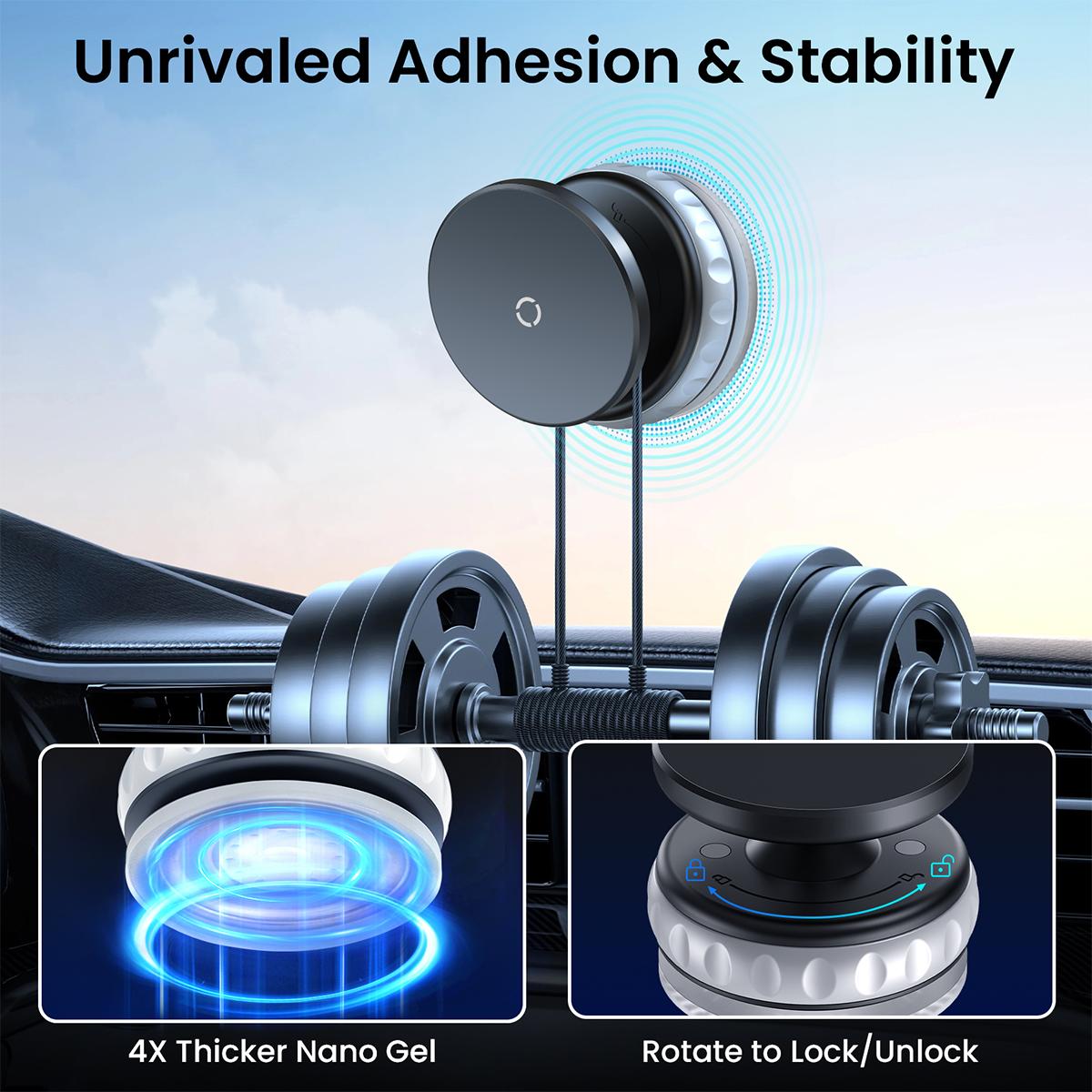 360° Vacuum Magnetic Car Phone Holder, Adjustable Suction Cup Phone Mount for Car/Gym/Mirror/Smooth Surface, Compatible with iPhone Android