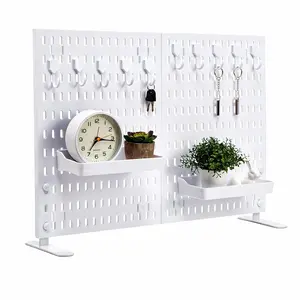 Garvee Tabletop Peg Board Display Stand with 10 Hooks and 2 Trays, No Drilling Required, Freestanding Portable Plastic Pegboard for Vendor, Office, Home, Dorm, Apartment in White