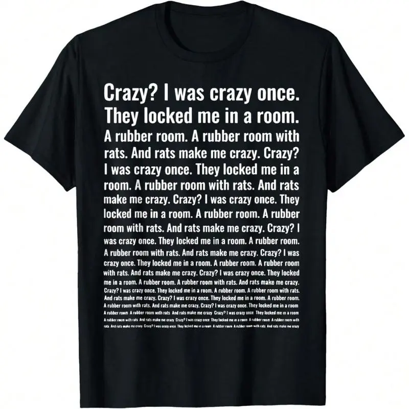 Cotton Casual Short-Sleeve Sports Top - "Crazy? I Was Crazy Once" Funny Trending Meme T-Shirt with Sturdy Hem, Breathable Fabric