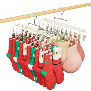 HOUCOC Stainless Steel Clothes Drying Rack Windproof Multifunctional Anti-Slip Laundry Hanger for Socks Underwear Baseball caps Skinny pants with 20 Clips Space Saving Closet Organizers and Storage Hangable