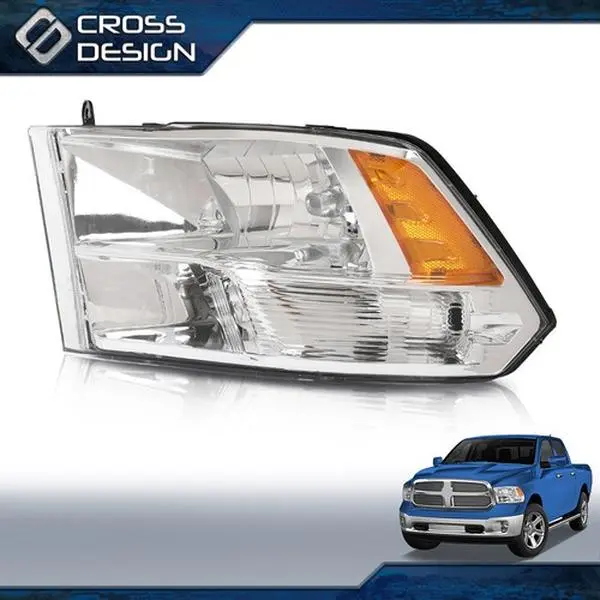 CROSSDESIGN New Left-Side Quad Amber Chrome Automotive Car Headlights Assembly - Single Unit, Plug-and-Play Replacement for 2009-2018 Dodge Ram 1500/2500/3500/5500 & 2011-2018 Ram 2500, Easy Install, 1-Year Warranty