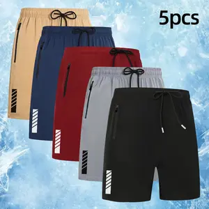 Men's Running Shorts 5-piece Set - Regular Style Dynamic Pattern Stripe embellishment Print Summer Sports Quick drying Breathable Thin Solid Color with Functional Elastic Belt Fitness Men's Casual Style