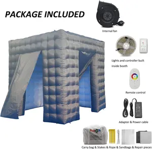 SAYOK Portable Inflatable Photo Booth Enclosure Photobooth Tent Photo Booth Backdrop Inflatable Black Cube Tent with Led Light for Advertising, Bars, Party Wedding (Two Doors, Black&White, 8.2ft)