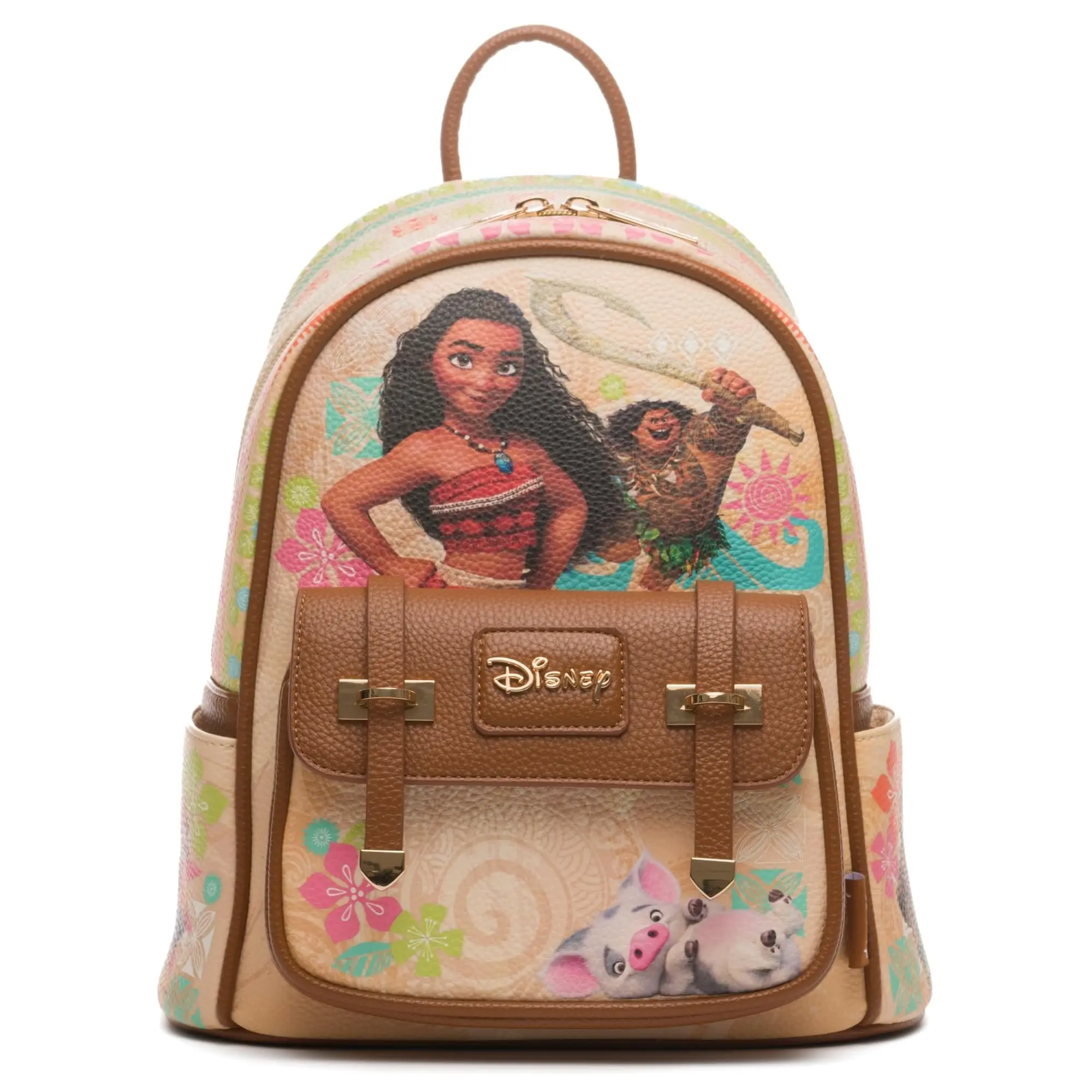 Disney Moana 11" Faux Leather Mini Backpack - Polynesian Print, Front Magnetic Pocket, Adjustable Straps, Polynesian Backdrop, Everyday Carry, Fully Lined Interior, Multi-Function, Zipper, Boutique, Exclusive Wondapop Dust Bag, Collectibles, Adjustable Sh