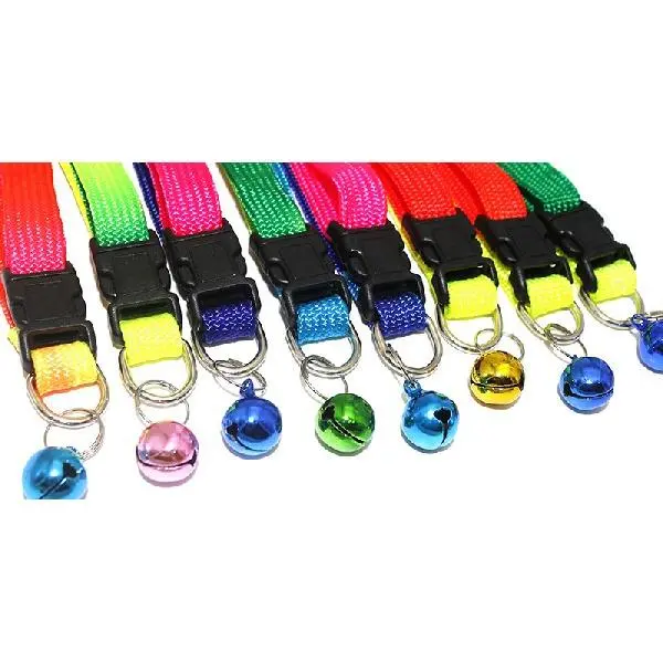 2PCS Nylon Fabric Pet Collars with Detachable Bells, Adjustable Strap, Colorful Rainbow Embroidery - Universal Fit for Cats, Dogs