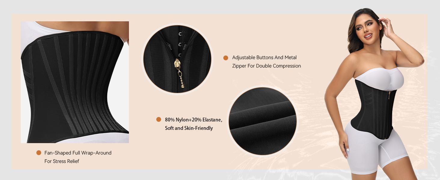 SHAPSHE Women's Fajas Colombianas Tummy Control Waist Shapewear Corset for Sport Workout Gym Support with Zipper Closure