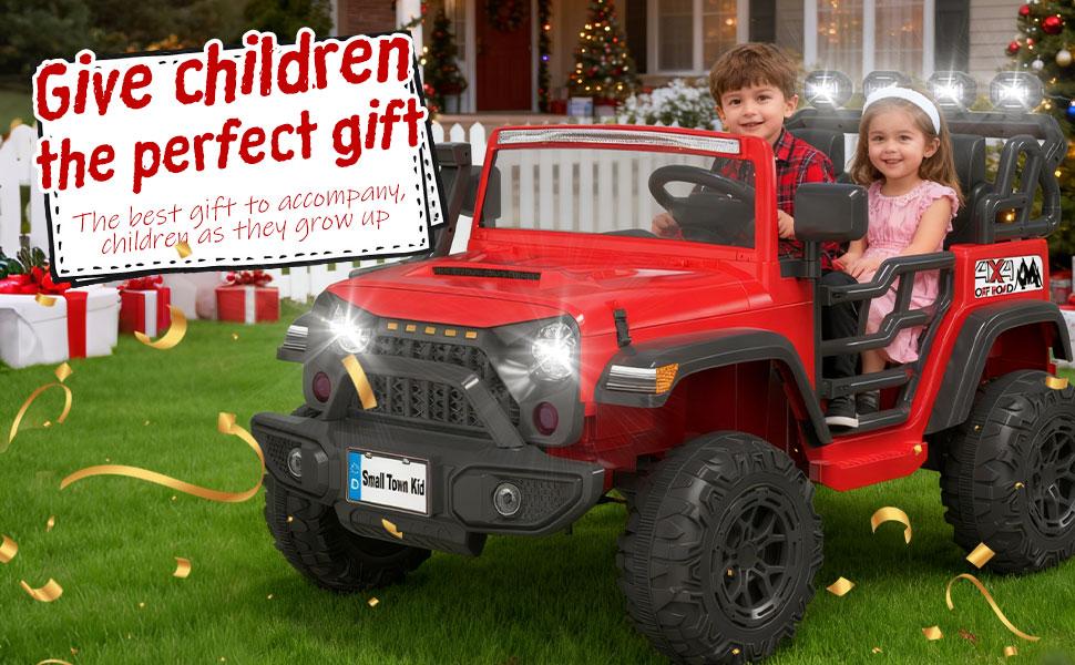 Small Town Kid 24V400W Two-Seater Kids Ride On Electric Truck Car with Parents Control 20in Wide Seat Four-Wheel Suspension Cool LED Lights Bluetooth Music USB MP3 Speeds 1.86-4.35MPH for Kids Aged 3-8