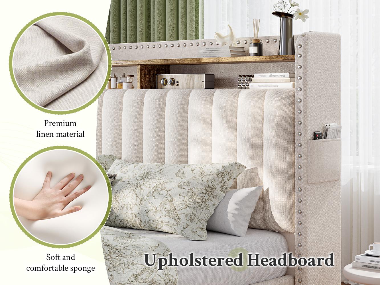 RaybeeFurniture Bed frame Queen Size, NO MATTRESS, King Bed Frame with Headboard&Storage, 2 Drawers, Upholstered Bed Frame with Storage and Headboard, NO Noise,No Box Spring Needed RaybeeFurniture Bed frame Queen Size, NO MATTRESS, King Bed Frame with Headboard&Storage, 2 Drawers, Upholstered Bed Frame with Storage and Headboard, NO Noise,No Box Spring Needed