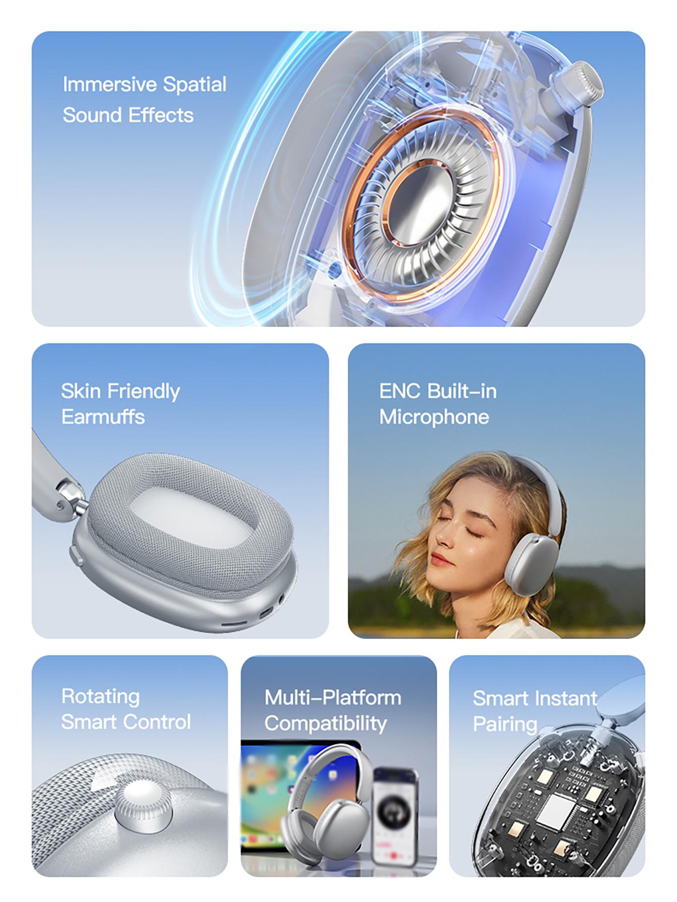 Wireless Bluetooth Headphones, Over-Ear, Deep Base, Foldable, Mic for iOS/PC Headphones Android Memory Headset, Travel Headphones, Perfect Gift for Men Women, Black