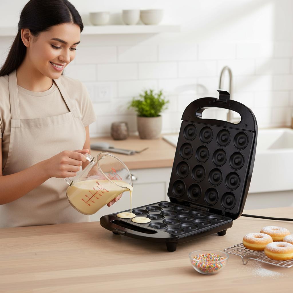 16 Hole Donut Maker Multifunctional Dual Heating Home Baking Machine, Multi-hole Mold, Dual Zone Heating, Donut Making Machine, Baking Lovers