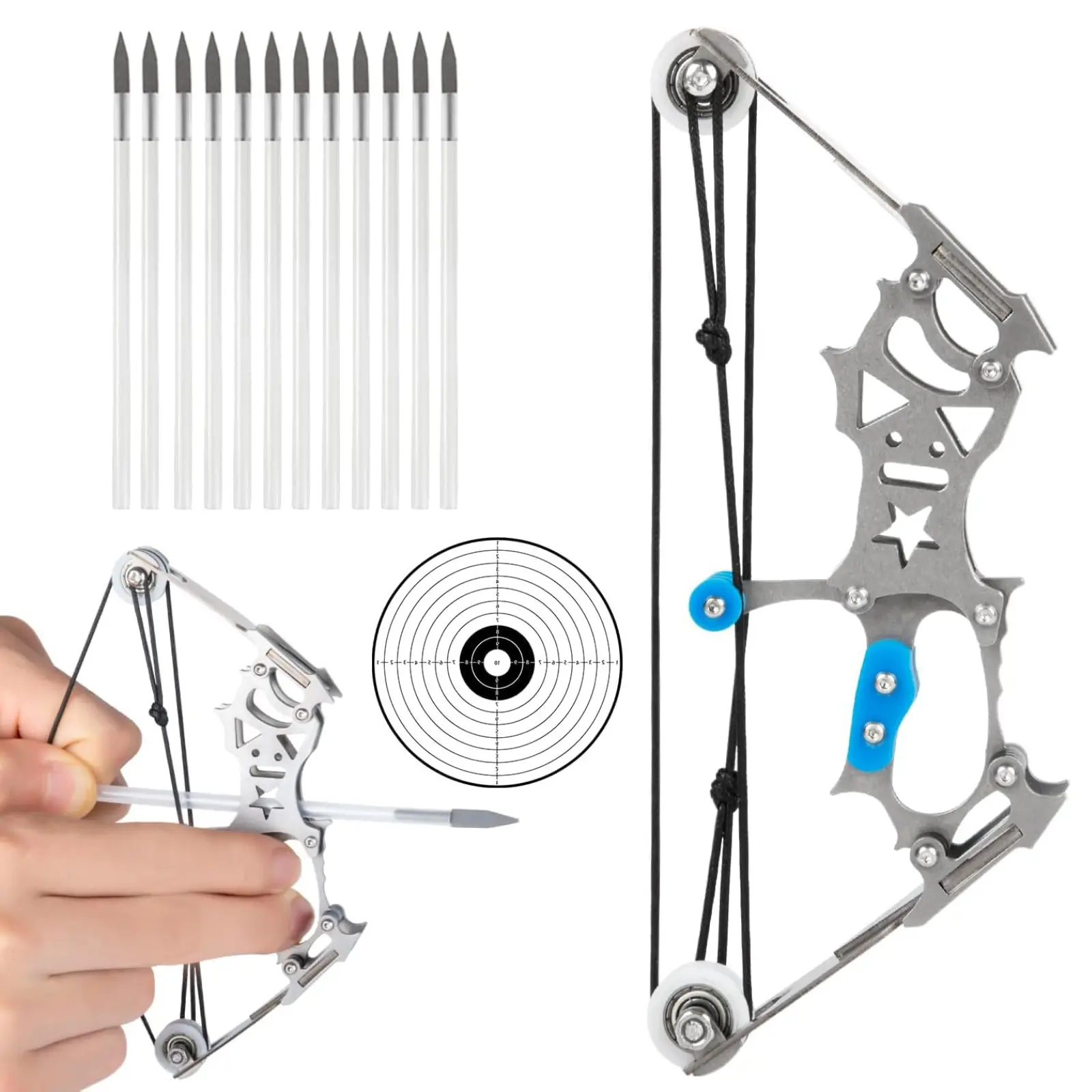Stainless Steel Compound Bow and Arrow Set, Portable Ambidextrous Archery Kit for Target Practice, Easing Stress, Home Decoration, Gift, Easy to Operate with Stable Structure for Left-Right Hand Users