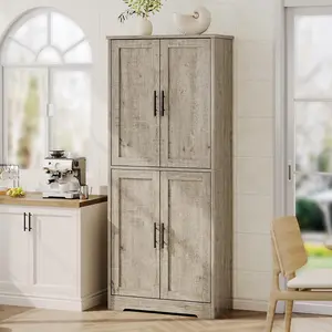 70in Tall Kitchen Pantry Cabinet, Freestanding Storage Cabinet with 4 Doors and Adjustable Shelves, for Dining Room,Living Room (Style A, Gray)