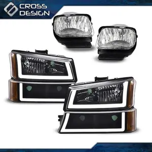 CROSSDESIGN Fit For 03-07 Chevy Silverado LED DRL Headlights & Signal Bumper Lamp &Fog Light