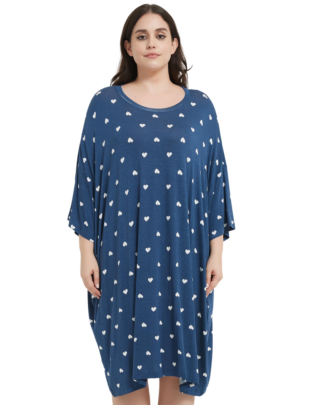 KFUBUO Plus Size Nightgowns for Women Oversized Sleep Shirts Bamboo Viscose Sleep Tee Short Sleeves Print Sleepwear With Pocket  Comfortable Cute Fits S-5XL Pajamas  Loungewear Soft Stretchy SpringStatements