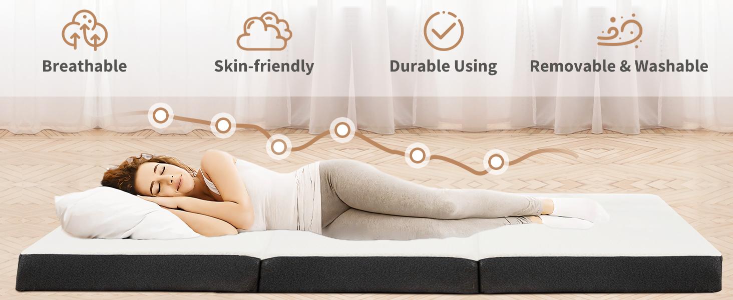 Folding Mattress, Tri-fold Memory Foam Mattress Topper for Camping, Foldable Mattress Topper with Washable Cover, Various Sizes, White Folding Mattress, Tri-fold Memory Foam Mattress Topper for Camping, Foldable Mattress Topper with Washable Cover, Various Sizes, White