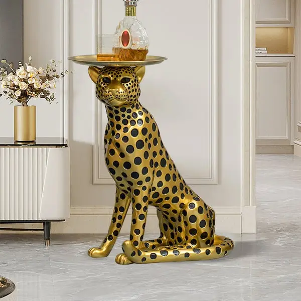 Homary Art Deco Resin Gold Panther Sculpture Metal Gold-Toned High-End Tray Top End Table, Boujee Home Accessories, Room Decor for Living Room, Bedroom Indoor Furniture,dorm essentials,home decor
