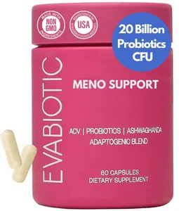 EVABIOTIC: Complete Menopause Vitamins - Ashwaghanda, Probiotics, ACV for Gut health, Hot Flashes, Night Sweats, Bloat, Hormone Balance - Vegan 60 Caps Menopause Supplements for Women Non-GMO