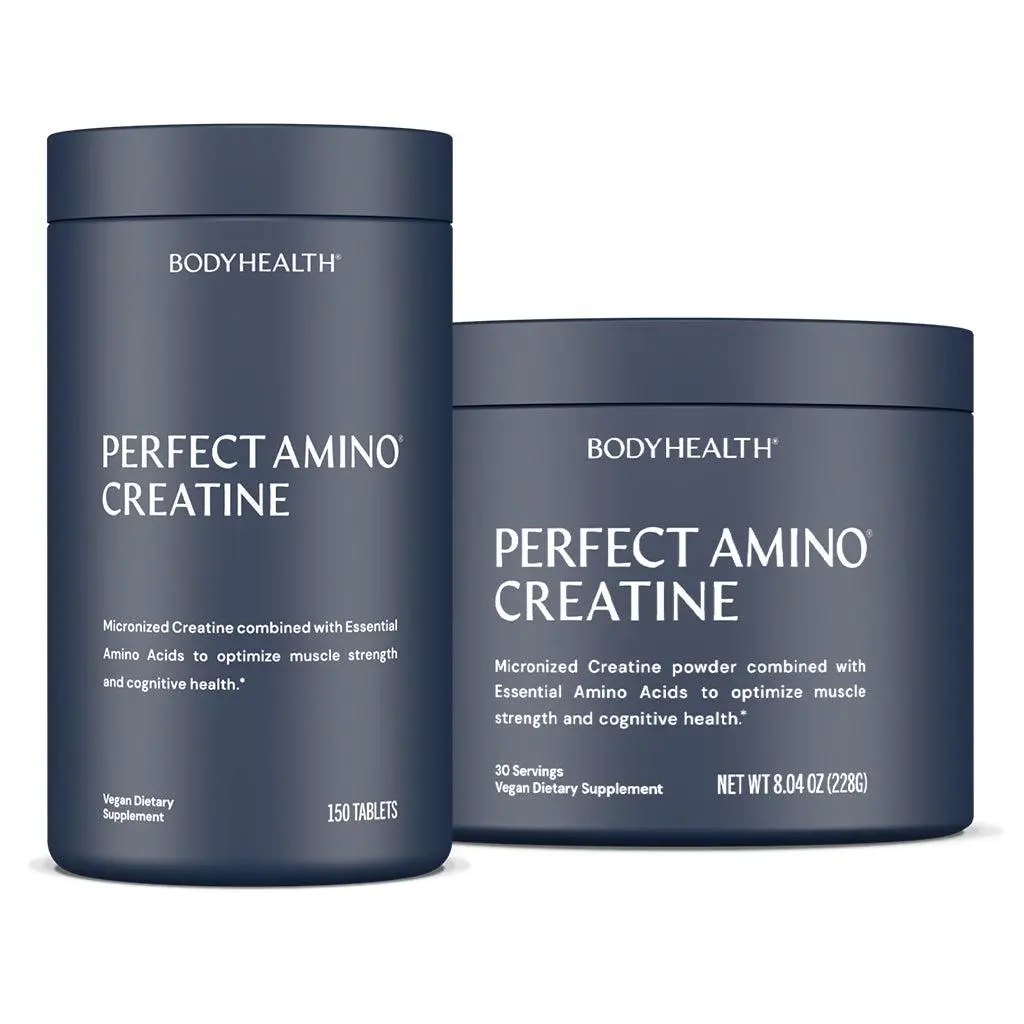 BODYHEALTH Perfect Amino Creatine Post Recovery Workout Powder - Micronized Creatine Monohydrate, Essential Aminos, Dairy Free & Gluten Free Supplement for Muscle Strength & Recovery - Vegan, No MSG, No Artificial Sweeteners, Supports Cellular Energy, Sug