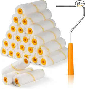 24 Pieces Paint Roller Covers, 9mm Nap Microfiber Rollers for Walls, Cabinets, Trim, Compatible with All Paints and Stains, House Painting Supplies