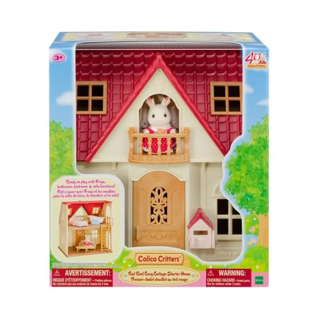Calico Critters Red Roof Cozy Cottage Starter Dollhouse Playset, Role Play Set, Pretend Playhouse for Kids