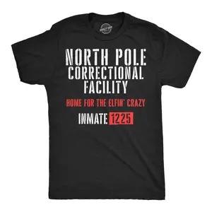 Mens Funny T Shirts North Pole Correctional Facility Sarcastic Christmas Party Tee For Men Mens Funny T Shirts Cool Vintage Fashion T-Shirt Gift Classic Menswear Christmas Apparel for Men Novelty Tees for Guys Black -