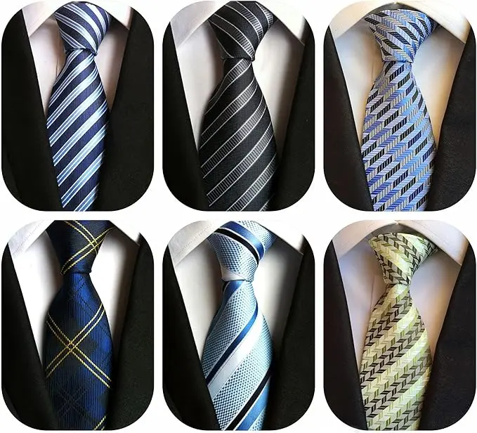 Men's 6-PCS Classic Polyester Neckties - Woven Jacquard, Bold Novelty Pattern, Bold Stripes, Assorted Designs, Gorgeous Stitching, Soft Texture Feels Gentle on Skin, All Seasons, Casual & Versatile, Ideal Gift for Business, Ceremony, Every Occasion