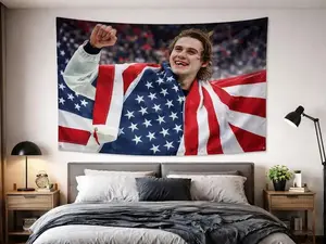 Jack Hughes USA Hockey Tapestry American Flag Wall Banner NHL Fan Bedroom Dorm Room Man Cave Decor
