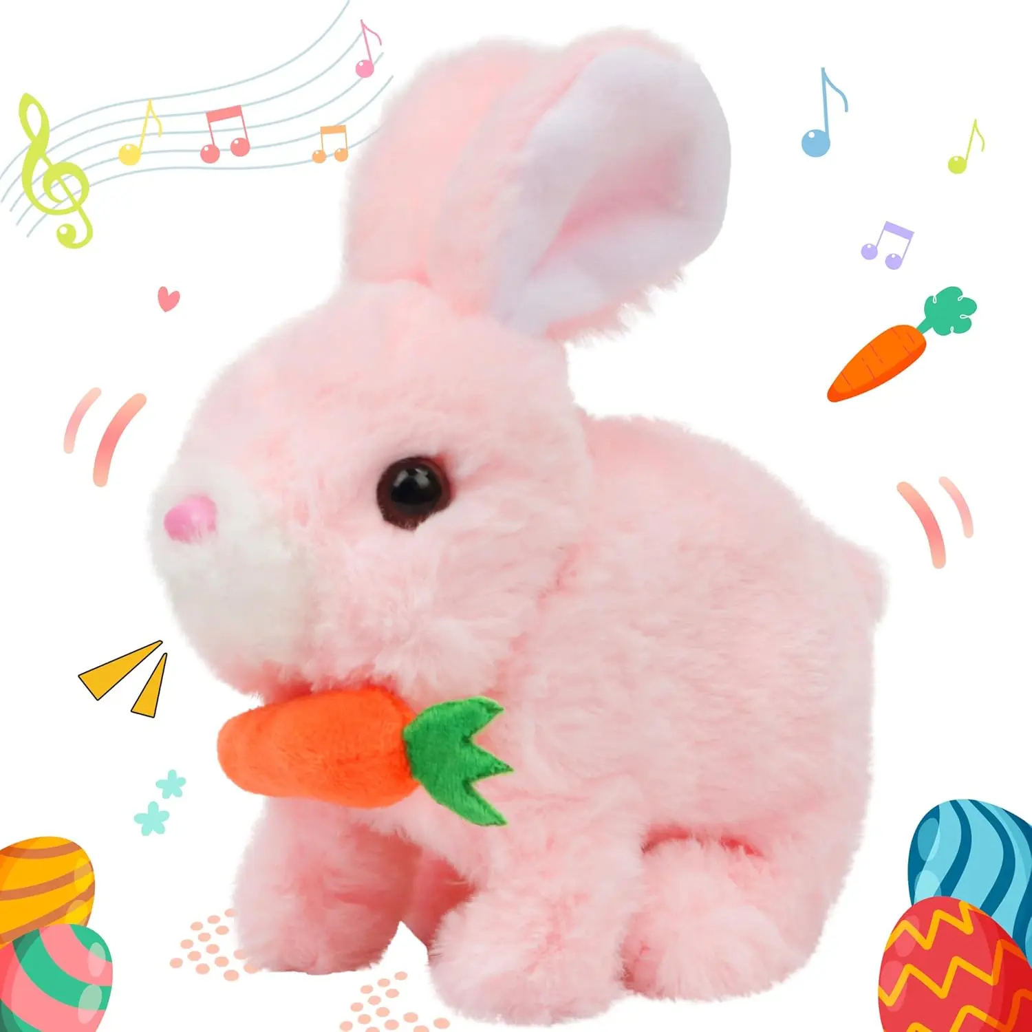 7 Inches Cute Bunny Interactive Electronic Easter Hopping Plush Toy - Walking, Wiggle Ears, Twitch Nose, Sounds, Movements, Manual Switch - Toddler Safe Gifts, Toddler/Kids' Birthday Presents (Toys & Hobbies, Specialty DIY Supplies, Do Not Wash)