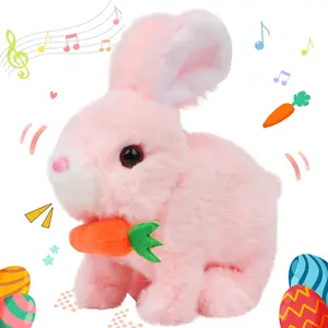 Easter Hopping Bunny Rabbit Interactive Electronic Pet Plush Bunny Toy with Sounds & Movements Walking Wiggle Ears Twitch Nose, Perfect Gift for Toddlers Kids Birthday