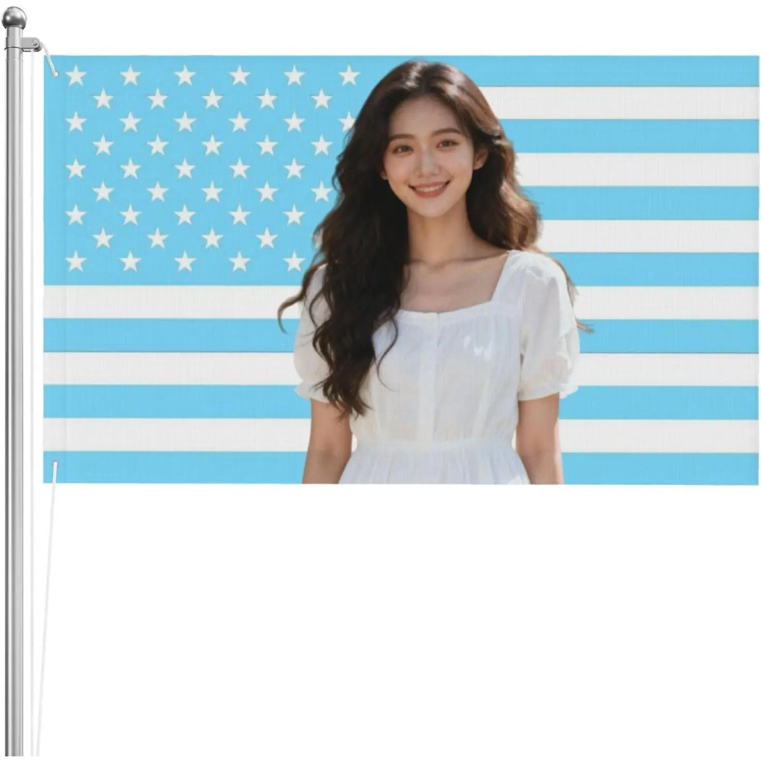 Customizable Light Blue Stars & Stripes Flag Banner - Personalized with Photo/Logo/Add-On Text, Indoor Wall Decor Flags for Room Dorm, Outdoor Celebration Backdrop (TikTok Shop Back to School)