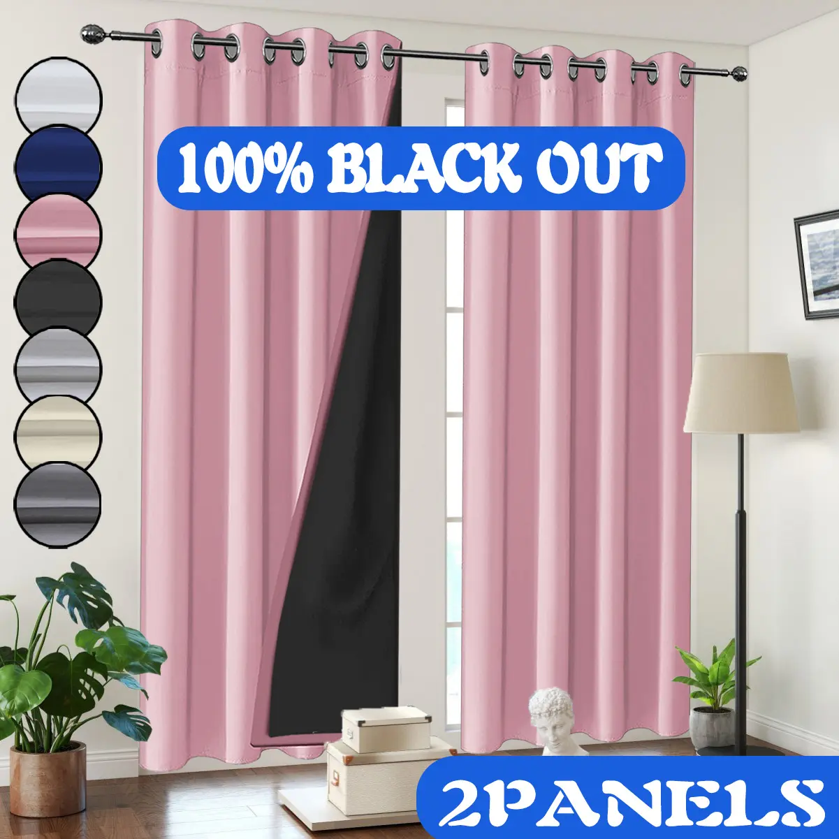 2 Panels 100% Blackout Privacy Curtains, Polyester Blackout Window Curtain with Laminated Lining, Modern Romantic Minimalist Style, Grommet Top Design, Suitable for Bedrooms, Dining Rooms and Living Rooms