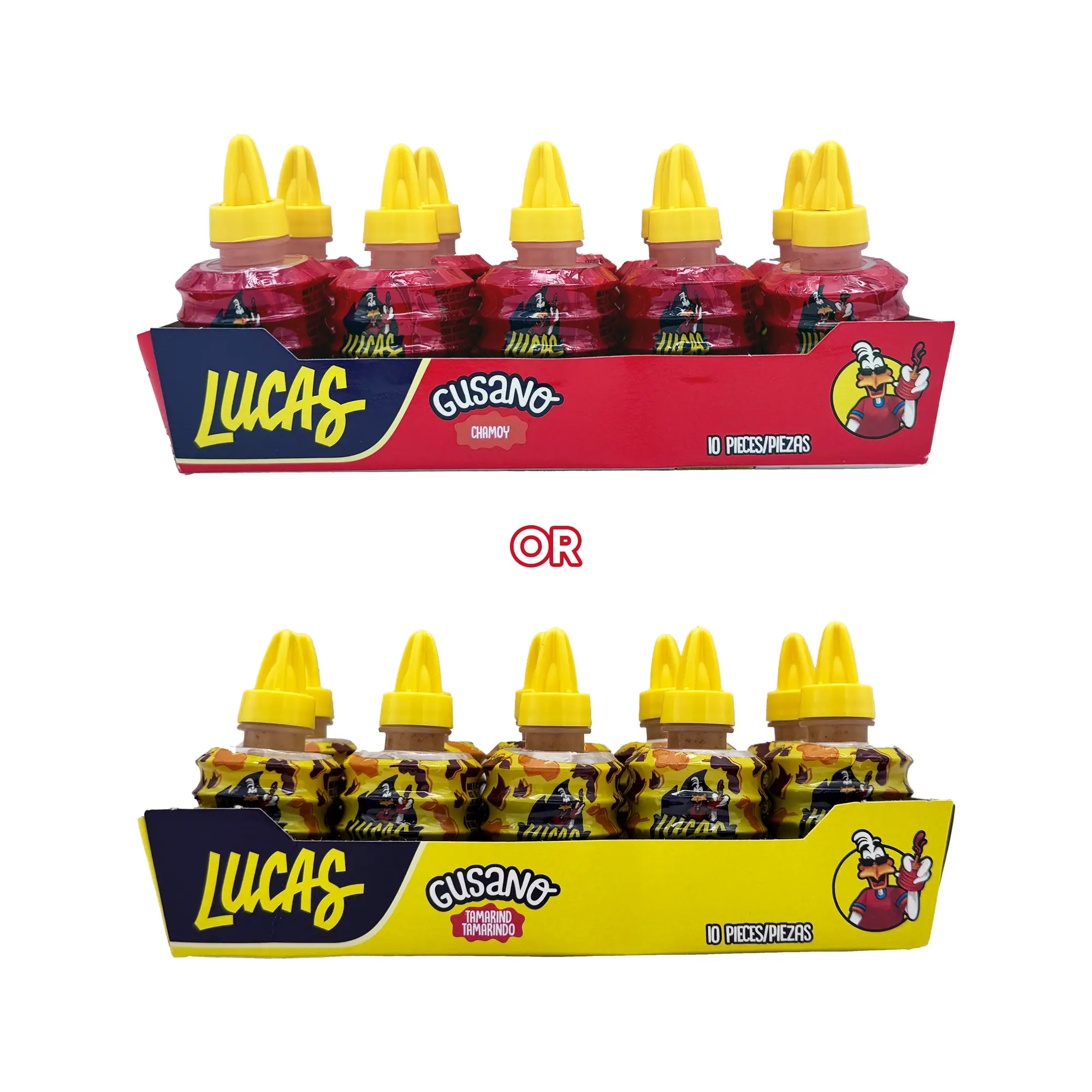 Lucas Gusano Spicy Liquid Candy, Chamoy or Tamarindo, 10 Pieces, Mexican Candy, Dulces Mexicanos Snack Fruit