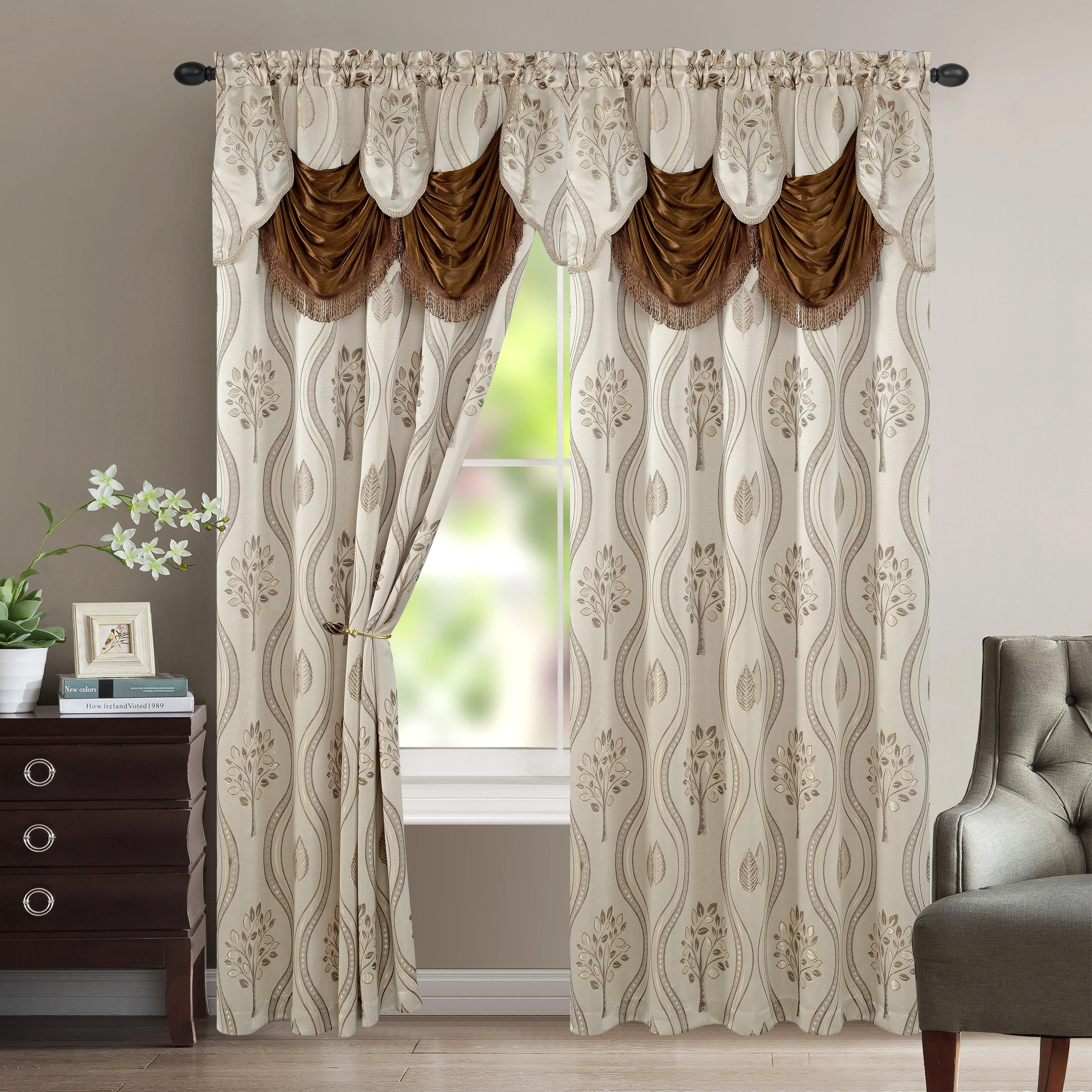 Elegant Comfort 2-Pack Aurora Curtain Panels with Attached Valance – Rod Pocket Design, 54in W x 84in L