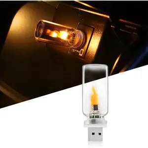1 PC USB LED Light for Car, Flame Light, Plug in USB Vehicle Interior Ambient Light, Mini LED Retro Clear Glass Night Light for Car, Camping, Holiday Decoration, Party, Bedroom cute room decor
