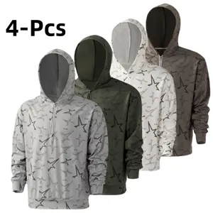 4 pieces of men's hooded sweatshirt, casual loose version of the hooded printed long sleeve, sun protection, comfortable and breathable sweatshirt, for running, fitness, fishing, versatile loose and stretchable long sleeve top