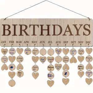 A wooden birthday calendar reminder board, a wall-mounted family birthday organizer with labels. A calendar display rack suitable for homes, classrooms, and offices. A birthday gift for moms, teachers, and grandmas.