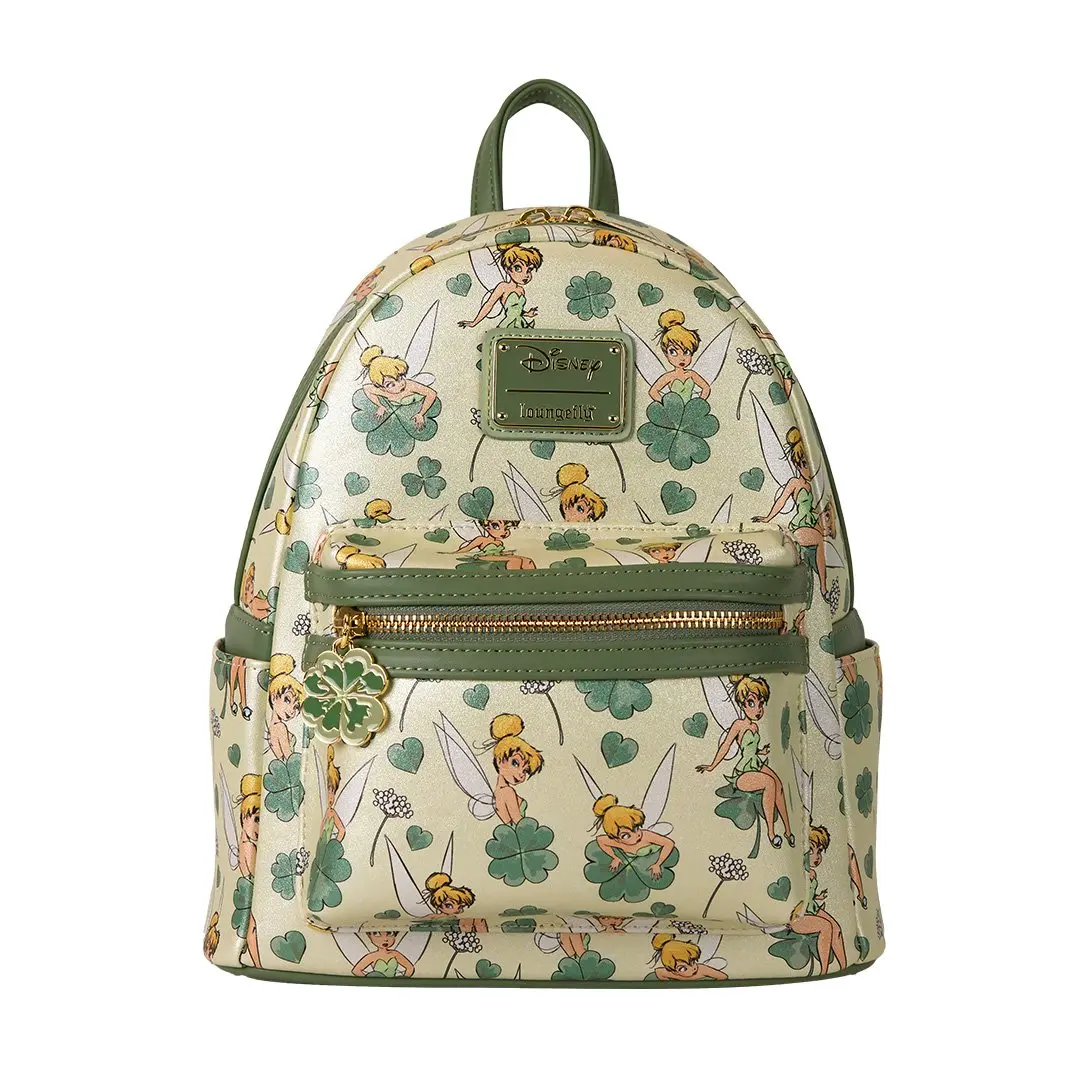Loungefly Disney Peter Pan Tinker Bell Graphic Clover All-Over Print Faux Leather Mini Zip Backpack - Cute Backpack for Everyday Carry, Collectible Casual Daypack, Collectibles, Mini Backpacks